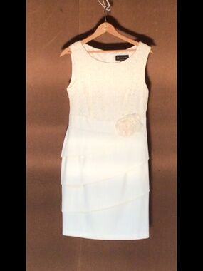 Connected Apparel Petite Ivory Lace Bodice Tiered Sheath Dress *Read